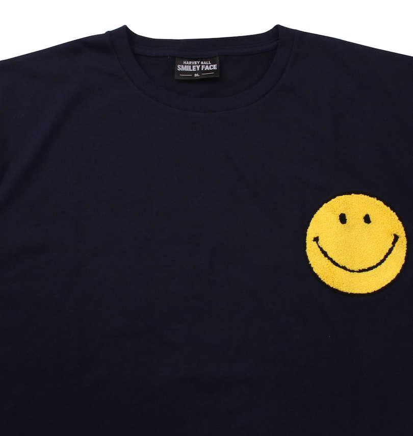 大きいサイズ メンズ SMILEY FACE (スマイリーフェイス) サガラ刺繍半袖Tシャツ 