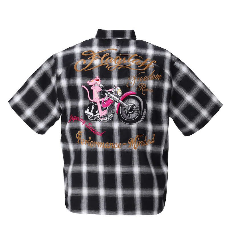 大きいサイズ メンズ PINK PANTHER×FLAGSTAFF (フラッグスタッフ) ピンクパンサー半袖チェックシャツ バックスタイル