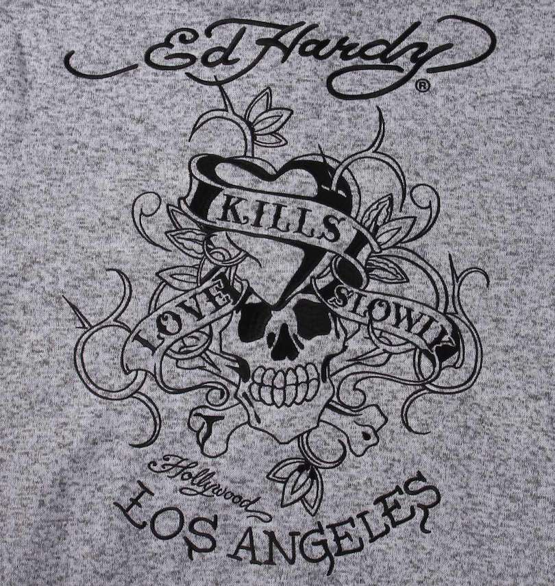 大きいサイズ メンズ Ed Hardy (エドハーディ) ニットフリース刺繍&プリントフルジップパーカー バック刺繍