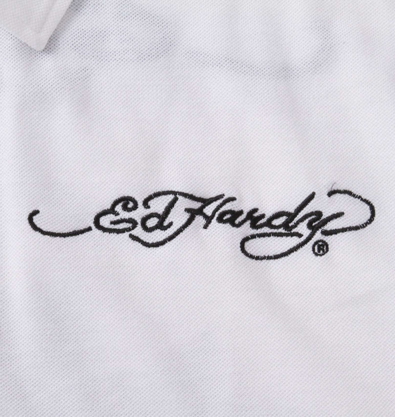 大きいサイズ メンズ Ed Hardy (エドハーディ) 刺繍&プリント鹿の子半袖ポロシャツ 左胸刺繍