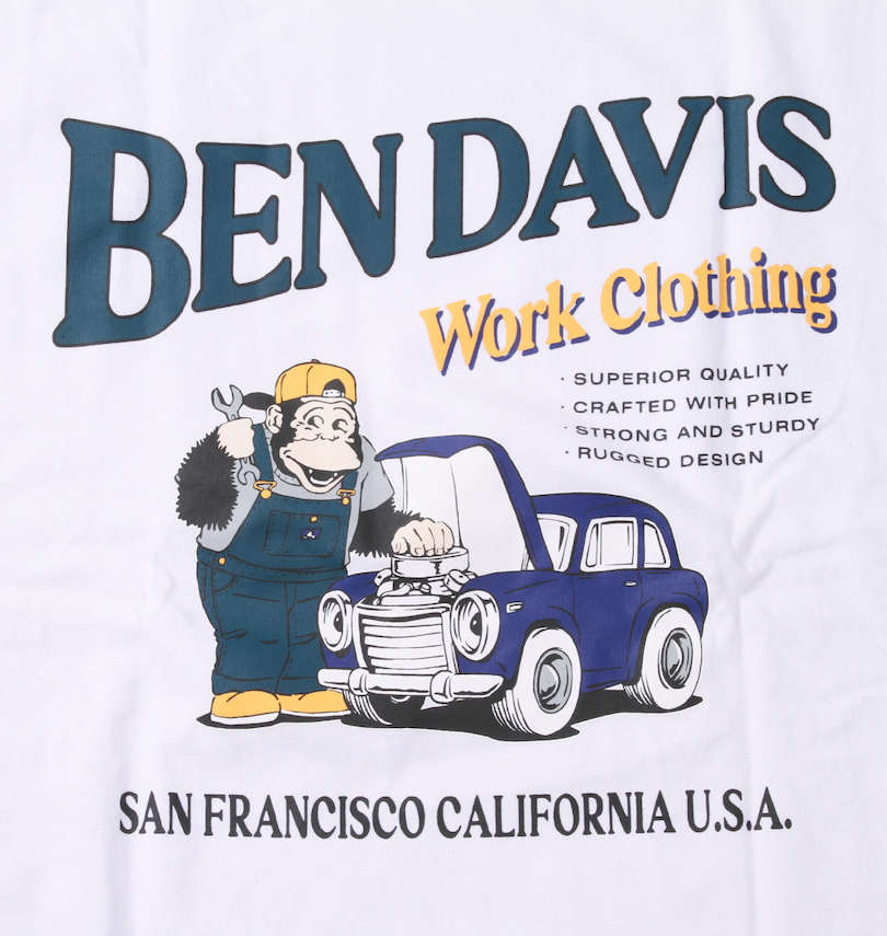 大きいサイズ メンズ BEN DAVIS (ベン デイビス) カーエンジニアプリント長袖Tシャツ バックプリント