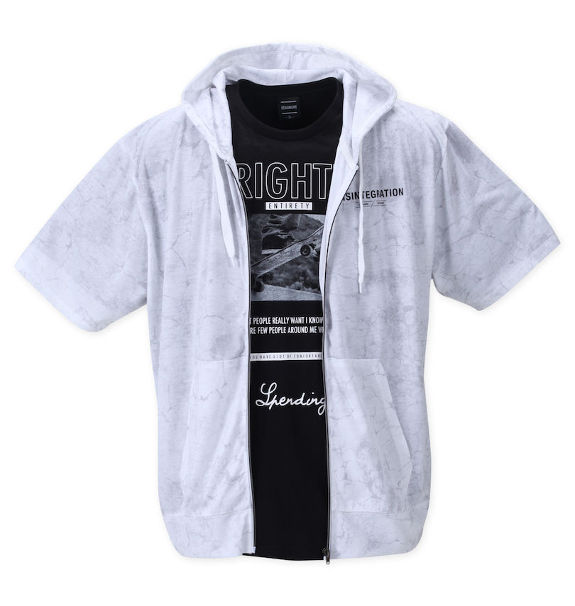 大きいサイズ メンズ BEAUMERE (ボウメール) マーブル総柄半袖フルジップパーカー+半袖Tシャツ 