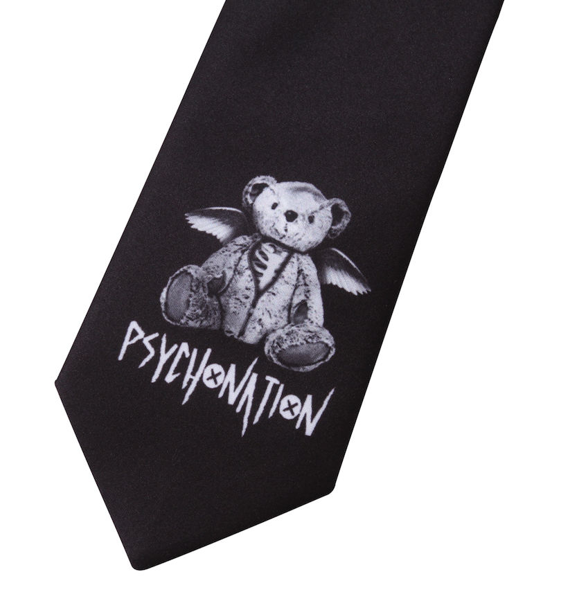 大きいサイズ メンズ PSYCHO NATION (サイコネーション) サイコベアネクタイ付半袖シャツ ネクタイのプリント
