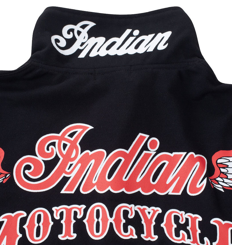 大きいサイズ メンズ INDIAN MOTOCYCLE (インディアンモトサイクル) 鹿の子プリント&刺繍半袖ポロシャツ 襟裏プリント