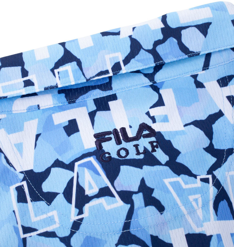 大きいサイズ メンズ FILA GOLF (フィラゴルフ) モザイクタイポプリントホリゾンタルカラー半袖シャツ バック襟下刺繍