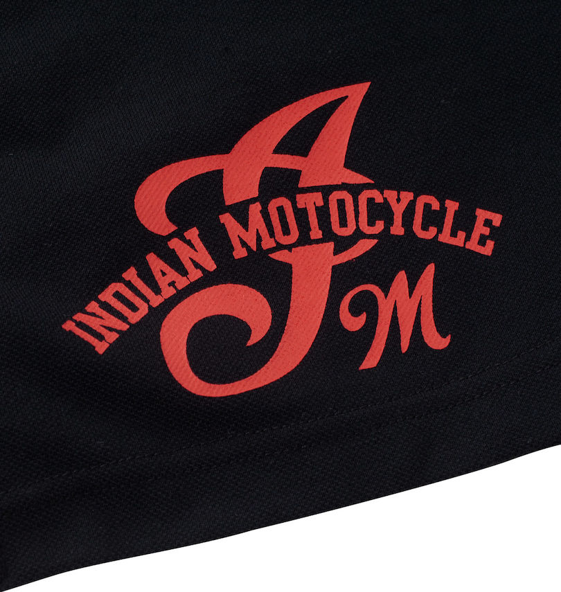 大きいサイズ メンズ INDIAN MOTOCYCLE (インディアンモトサイクル) 鹿の子プリント&刺繍半袖ポロシャツ 裾プリント
