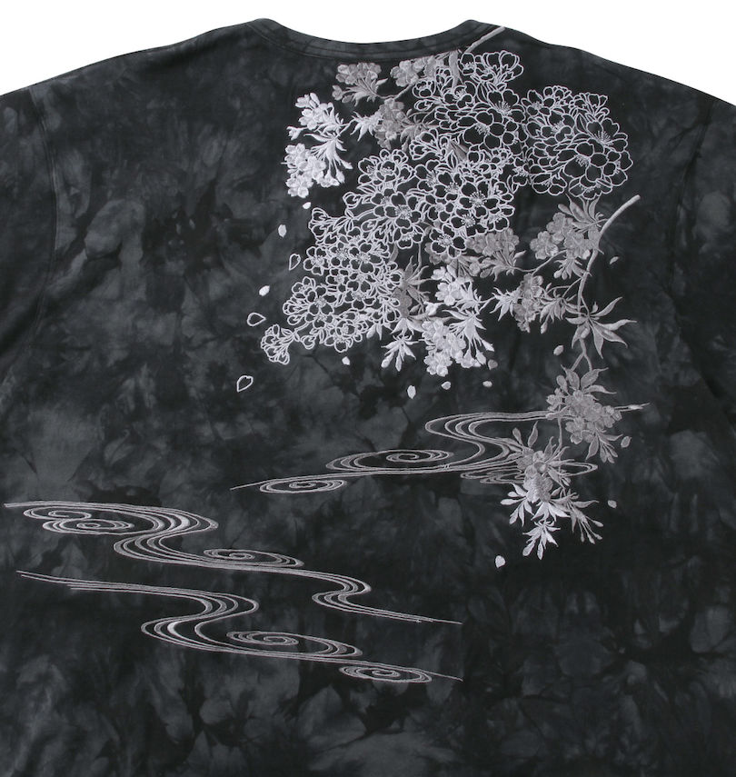 大きいサイズ メンズ 絡繰魂 (カラクリタマシイ) 桜タイダイヘンリー半袖Tシャツ バック刺繍