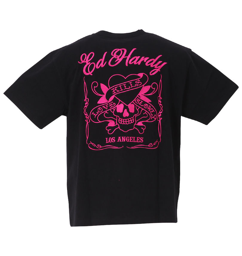 大きいサイズ メンズ Ed Hardy (エドハーディ) 天竺プリント&刺繍半袖Tシャツ バックスタイル