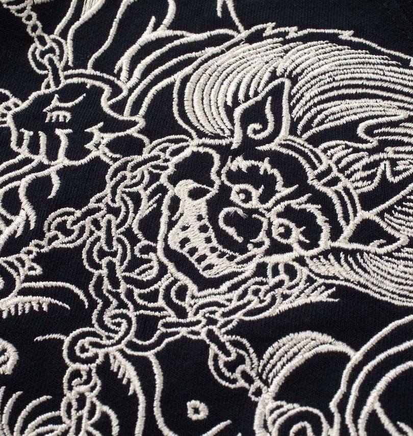 大きいサイズ メンズ 絡繰魂 (カラクリタマシイ) 風神雷神刺繍半袖Tシャツ 