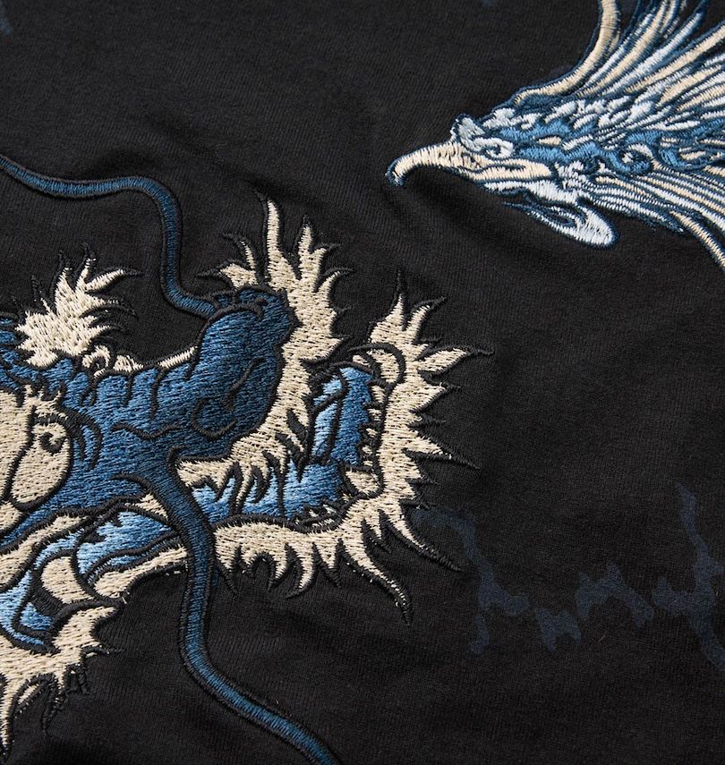 大きいサイズ メンズ 絡繰魂 (カラクリタマシイ) 藍刺繍天界ノ決戦長袖Tシャツ 刺繍