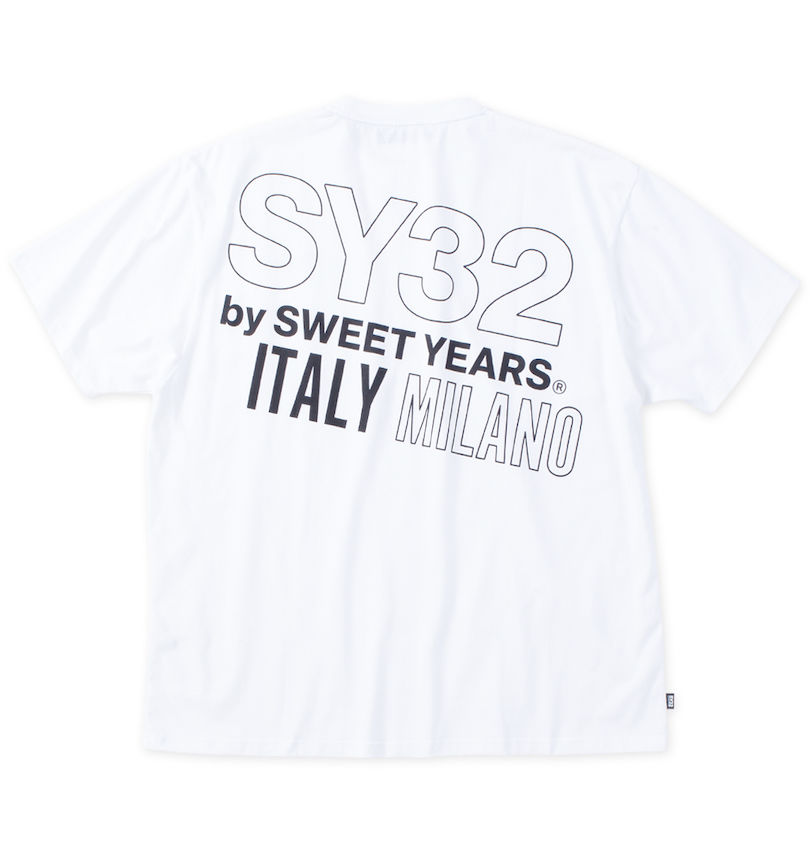 大きいサイズ メンズ SY32 by SWEET YEARS (エスワイサーティトゥバイスィートイヤーズ) バックスラッシュビッグロゴ半袖Tシャツ バックスタイル