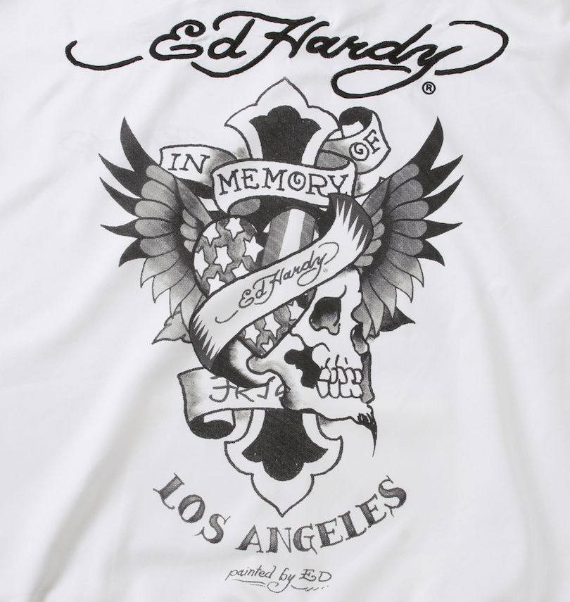 大きいサイズ メンズ Ed Hardy (エドハーディ) プリント&刺繍半袖フルジップパーカージャージセット トップスバック刺繍・プリント