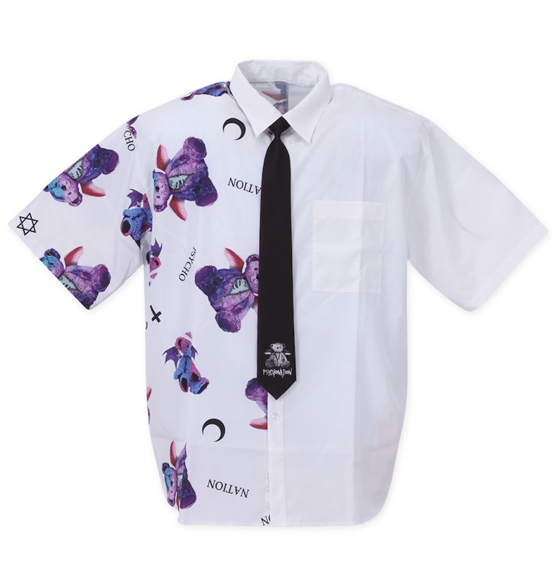 大きいサイズ メンズ PSYCHO NATION (サイコネーション) サイコベアネクタイ付半袖シャツ 