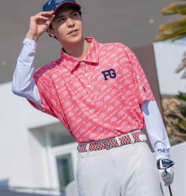 大きいサイズ メンズ FILA GOLF (フィラゴルフ) ロゴグラフィックプリントホリゾンタルカラー半袖シャツ