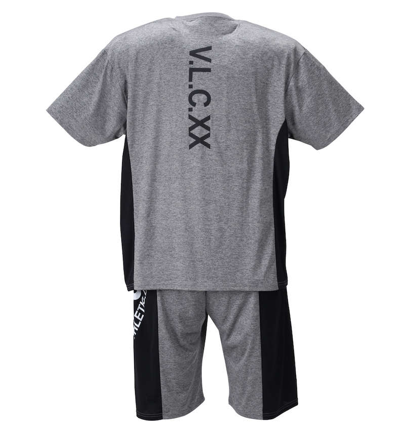 大きいサイズ メンズ VOLCANIC (ヴォルケニック) カチオン天竺切替半袖Tシャツ+ハーフパンツ
                        バックスタイル