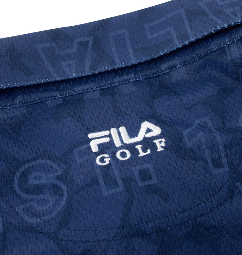 大きいサイズ メンズ FILA GOLF (フィラゴルフ) モザイクタイポプリントホリゾンタルカラー半袖シャツ
                        バック襟下刺繍