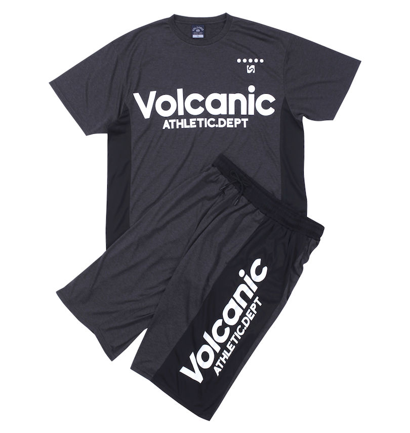 大きいサイズ メンズ VOLCANIC (ヴォルケニック) カチオン天竺切替半袖Tシャツ+ハーフパンツ
                        