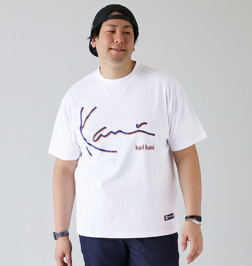 大きいサイズ メンズ KARL KANI (カール カナイ) 天竺半袖Tシャツ
                        身長：182cm/バスト：123cm/着用サイズ：3L