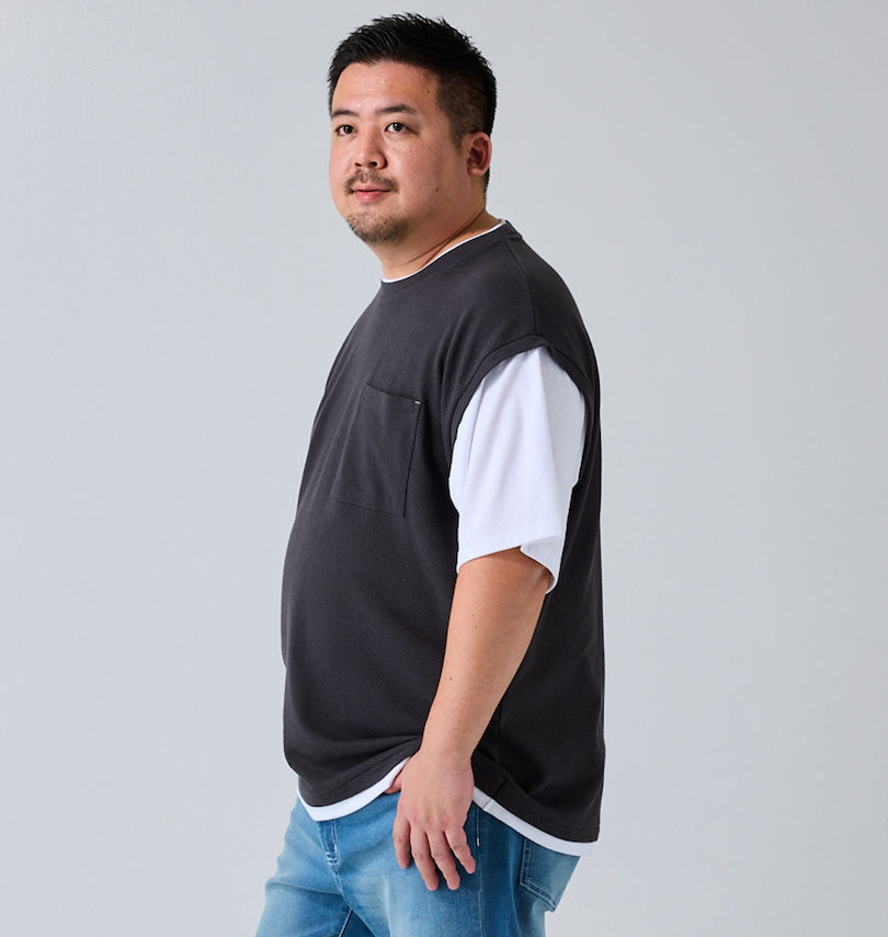 大きいサイズ メンズ launching pad (ランチングパッド) パイナップルニットフェイクレイヤード半袖Tシャツ
                        