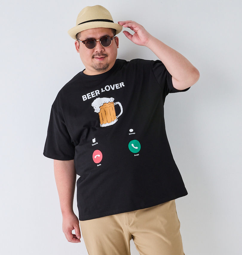 大きいサイズ メンズ YOIDORE (ヨイドレ) Beer Incoming Call半袖Tシャツ
                        身長：176.5cm/バスト：118cm/着用サイズ：3L