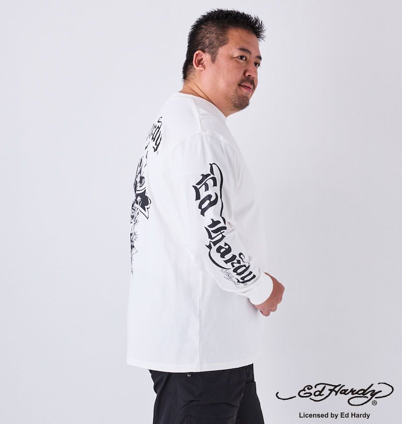 大きいサイズ メンズ Ed Hardy (エドハーディ) 天竺プリント長袖Tシャツ
                        