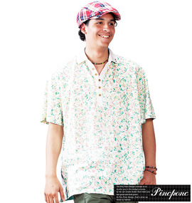 大きいサイズ メンズ Pincponc (ピンクポンク) 花柄プリント半袖ポロシャツ