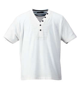 大きいサイズ メンズ Mc.S.P (エムシーエスピー) フェイクレイヤードYヘンリー半袖Tシャツ