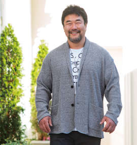 大きいサイズ メンズ launching pad (ランチングパッド) 甘編みワッフルショールカーディガン+半袖Tシャツ