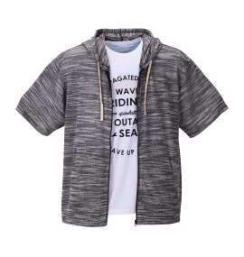 大きいサイズ メンズ launching pad (ランチングパッド) 甘編みスラブ天竺半袖パーカー+半袖Tシャツ