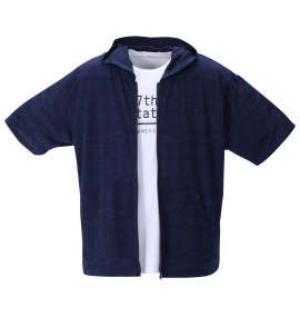 大きいサイズ メンズ launching pad (ランチングパッド) オルテガジャガード半袖フルジップパーカー+半袖Tシャツ