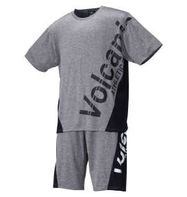 大きいサイズ メンズ VOLCANIC (ヴォルケニック) カチオン天竺切替半袖Tシャツ+ハーフパンツ