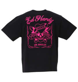 大きいサイズ メンズ Ed Hardy (エドハーディ) 天竺プリント&刺繍半袖Tシャツ