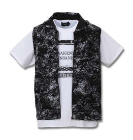 大きいサイズ メンズ BEAUMERE (ボウメール) 総柄ノースリーブパーカー+裾ラウンド半袖Tシャツ