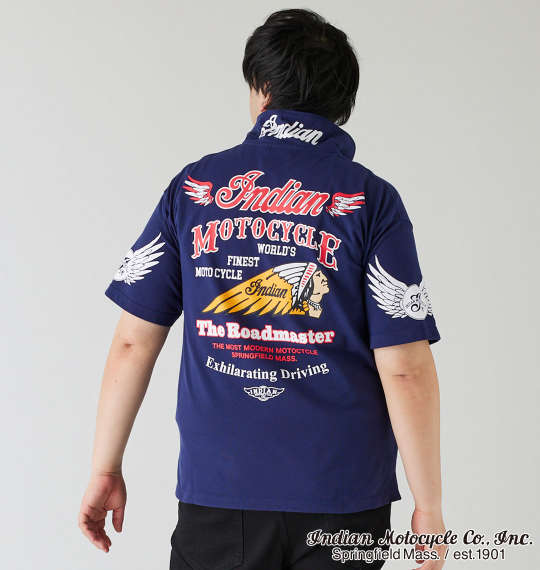 INDIAN MOTOCYCLE 鹿の子プリント&刺繍半袖ポロシャツ